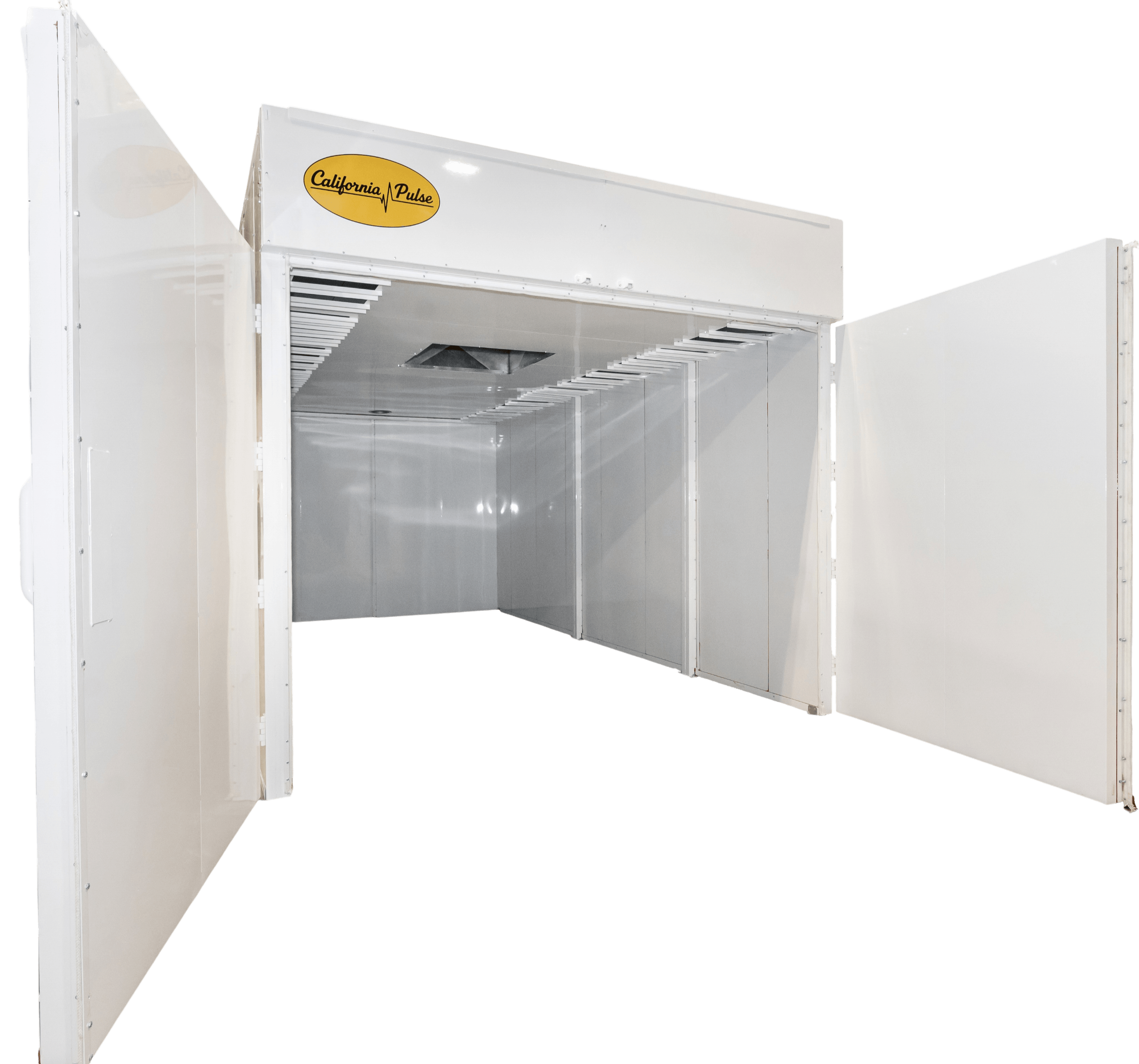 California Pulse industrial open face finishing booth with filtered ceiling plenum