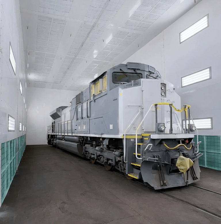 Rail paint booth finishing system