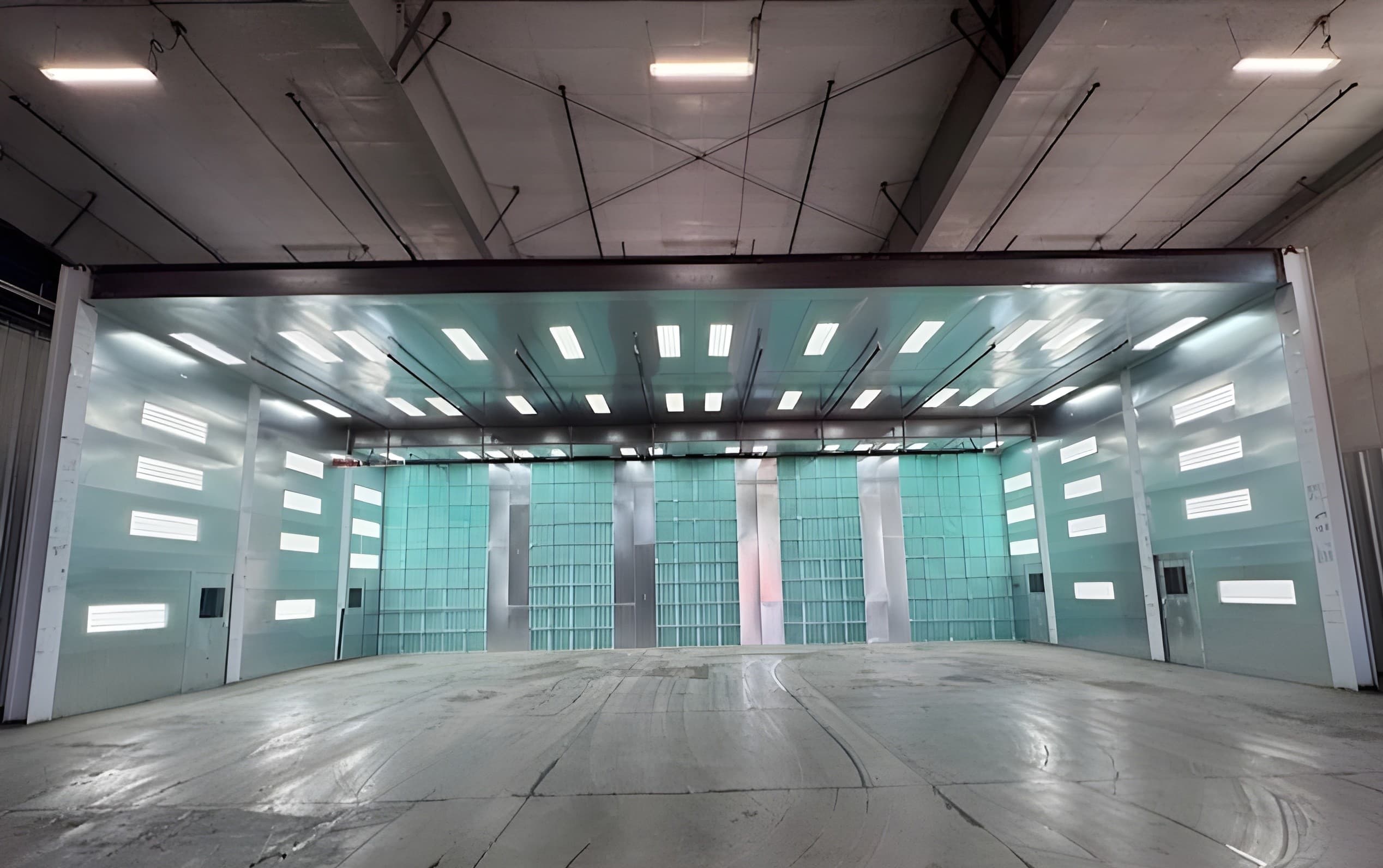 The interior of an industrial finishing booth